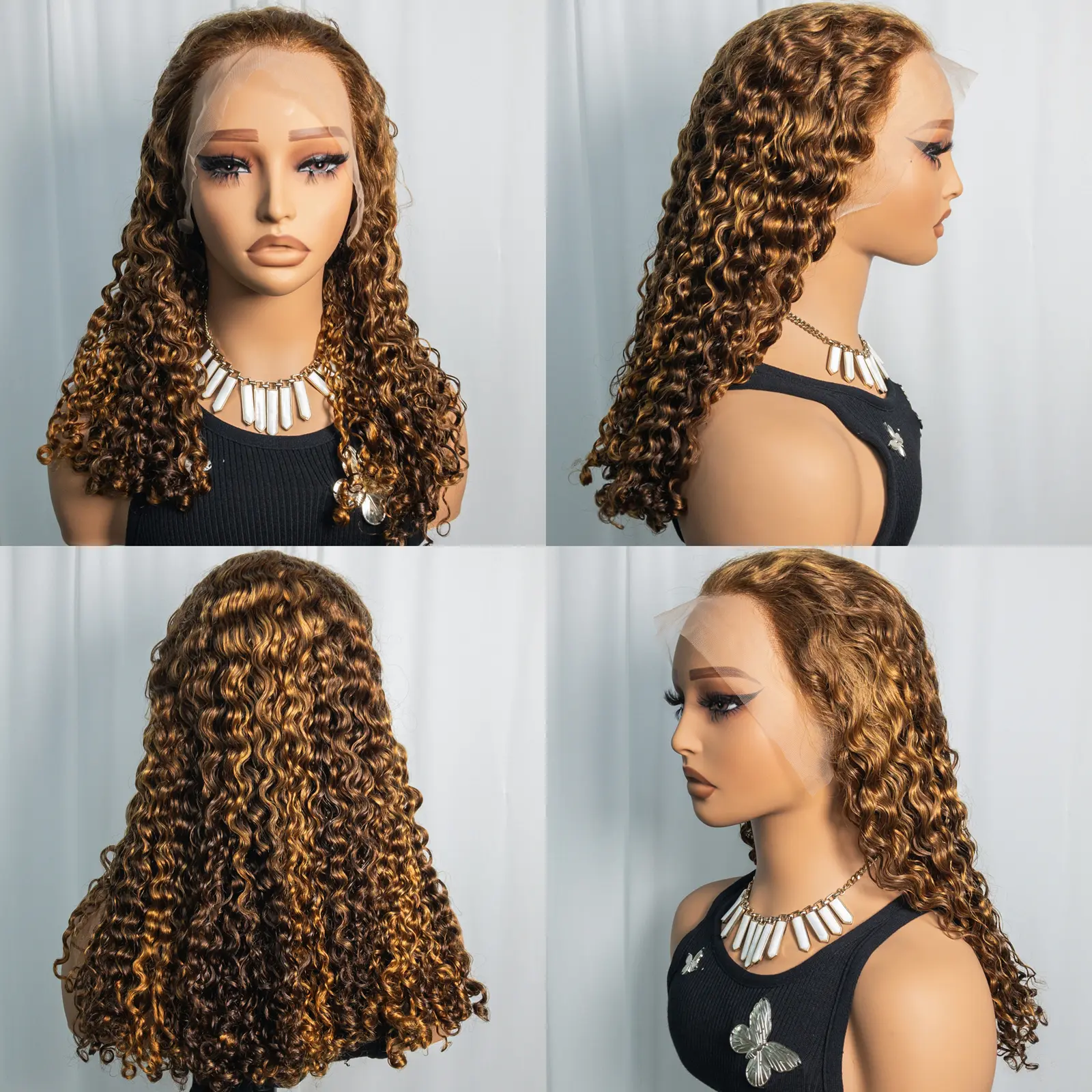 300% Density Roman Roll Human Hair Wigs HD 13x4 Lace Front Water Wave Wig 12A Double Drawn Highlight Ombre Bouncy Curly Hair Wig