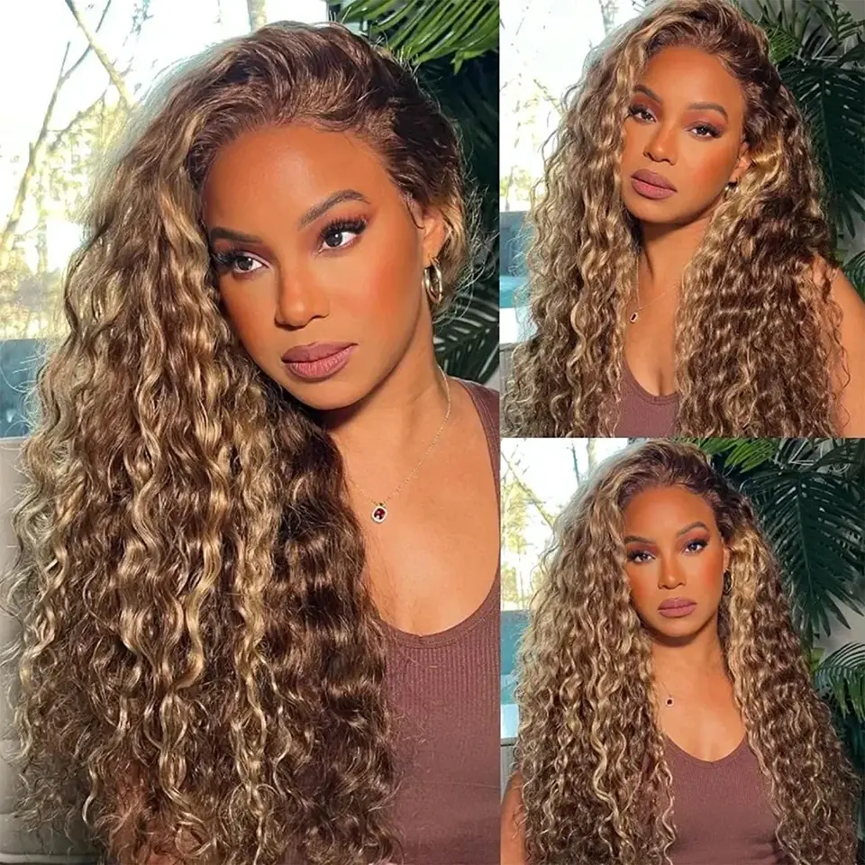 Highlight Wig Curly Human Hair Honey Blonde Lace Front Wigs Kinky Curly Wigs HD Transparent Lace 13x6 Lace Front Wig Human Hair