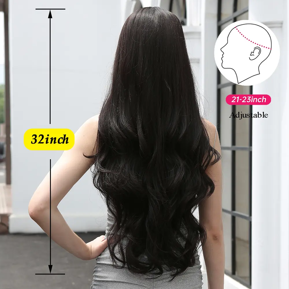 EASIHAIR Long Wavy Black Synthetic Wigs with Bangs Daily Use Natural Wave Hair Wig for Women Cosplay Party Heat Resistant Fiber