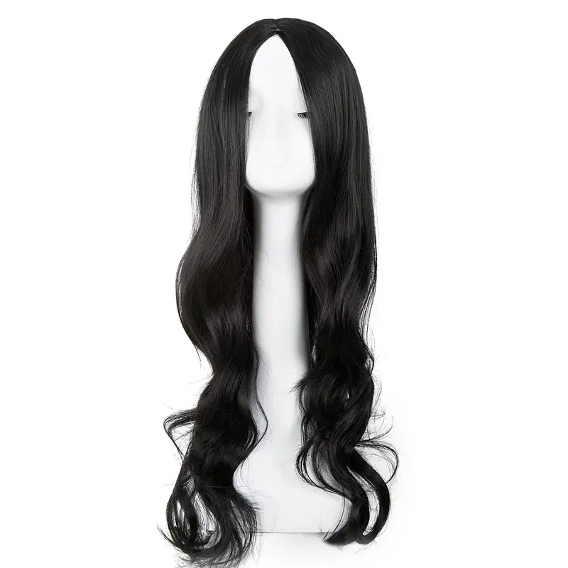 Black Wig Fei-Show Synthetic Heat Resistant Fiber Long Curly Middle Line Hair Costume Cosplay Halloween Carnivel Women Hairpiece