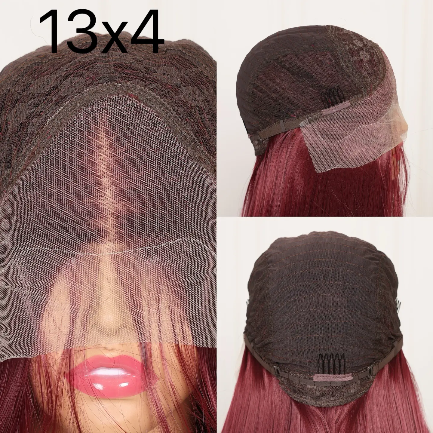 99J Red Burgundy Color Deep Wave 13X4 Lace Front Synthetic Wig For Women Baby Hair Preplucked Bleach Knots Cosplay Daily Party