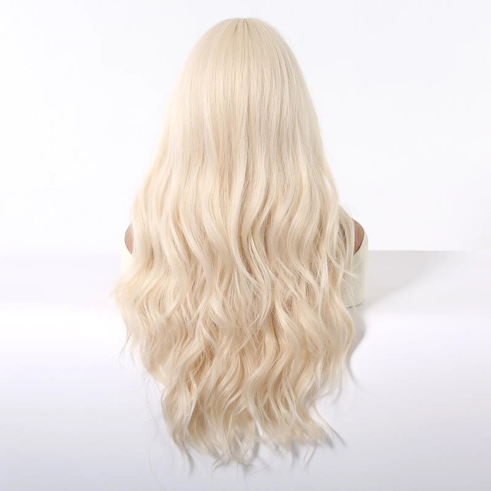 ALAN EATON Light Blonde Synthetic Wigs for Women Long Wavy Wig with Bangs High Temperature Fiber Natural Looking Daily Party Use