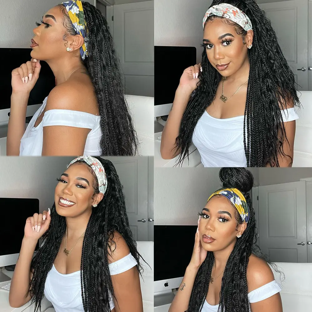 X-TRESS Goddess Box Braid Wigs Long Synthetic Headband Wig For Black Women Bohemian Braiding Hair Daily Use Fully Soft Hair Wig