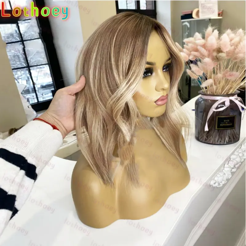Wave Soft Highlight Brown Lace Jewish Silk Base European Human Hair Wig For Women BabyHair Glueless Preplucked