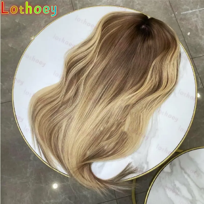 Wave Soft Highlight Brown Lace Jewish Silk Base European Human Hair Wig For Women BabyHair Glueless Preplucked