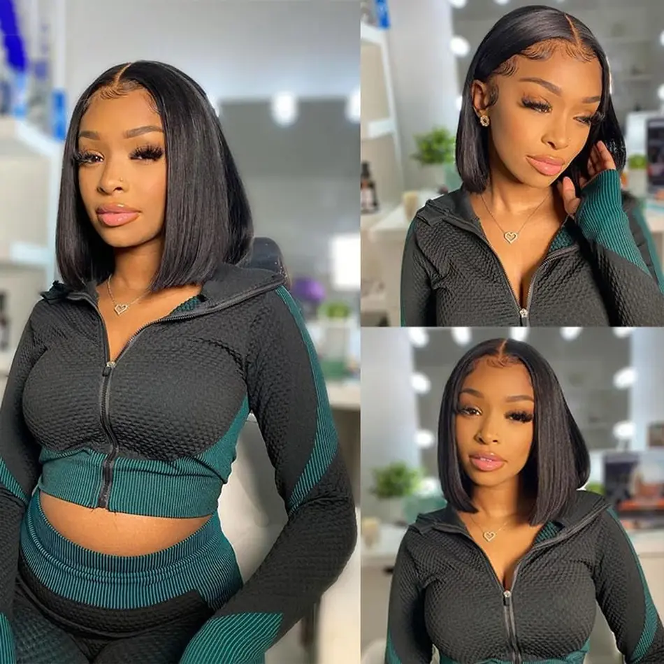 13x4 13x6 Full Frontal HD Transparent Lace 4x4 Closure Human Hair Wigs Short Straight Bob Wigs Brazilian Pre-Plucked Hair Wigs