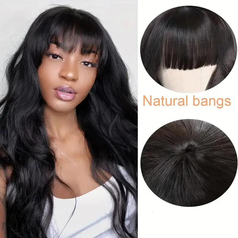 Alimice Brazilian Virgin 180% Density Body Wave None Lace Wigs Human Hair with Bangs Glueless Machine Made Wigs for Black Women
