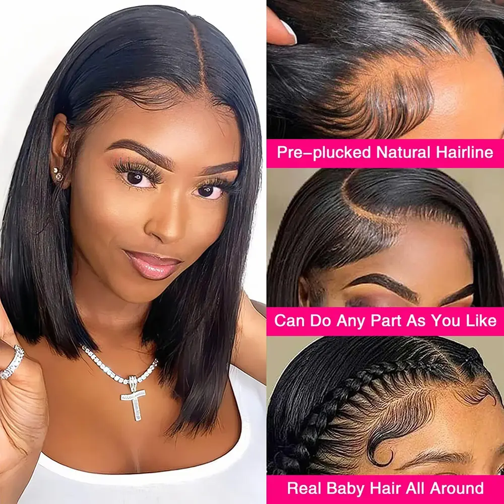 13x4 13x6 Full Frontal HD Transparent Lace 4x4 Closure Human Hair Wigs Short Straight Bob Wigs Brazilian Pre-Plucked Hair Wigs