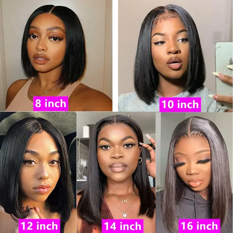 13x4 13x6 Full Frontal HD Transparent Lace 4x4 Closure Human Hair Wigs Short Straight Bob Wigs Brazilian Pre-Plucked Hair Wigs