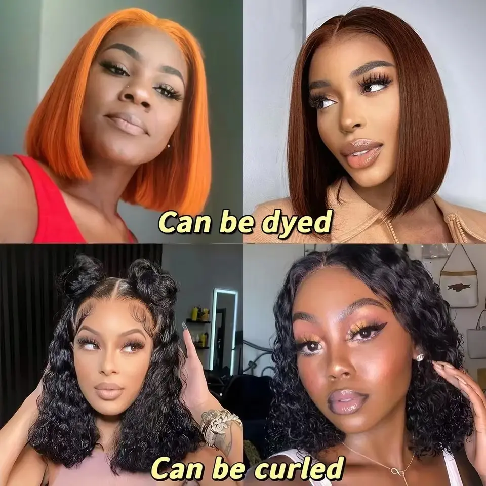 13x4 13x6 Full Frontal HD Transparent Lace 4x4 Closure Human Hair Wigs Short Straight Bob Wigs Brazilian Pre-Plucked Hair Wigs