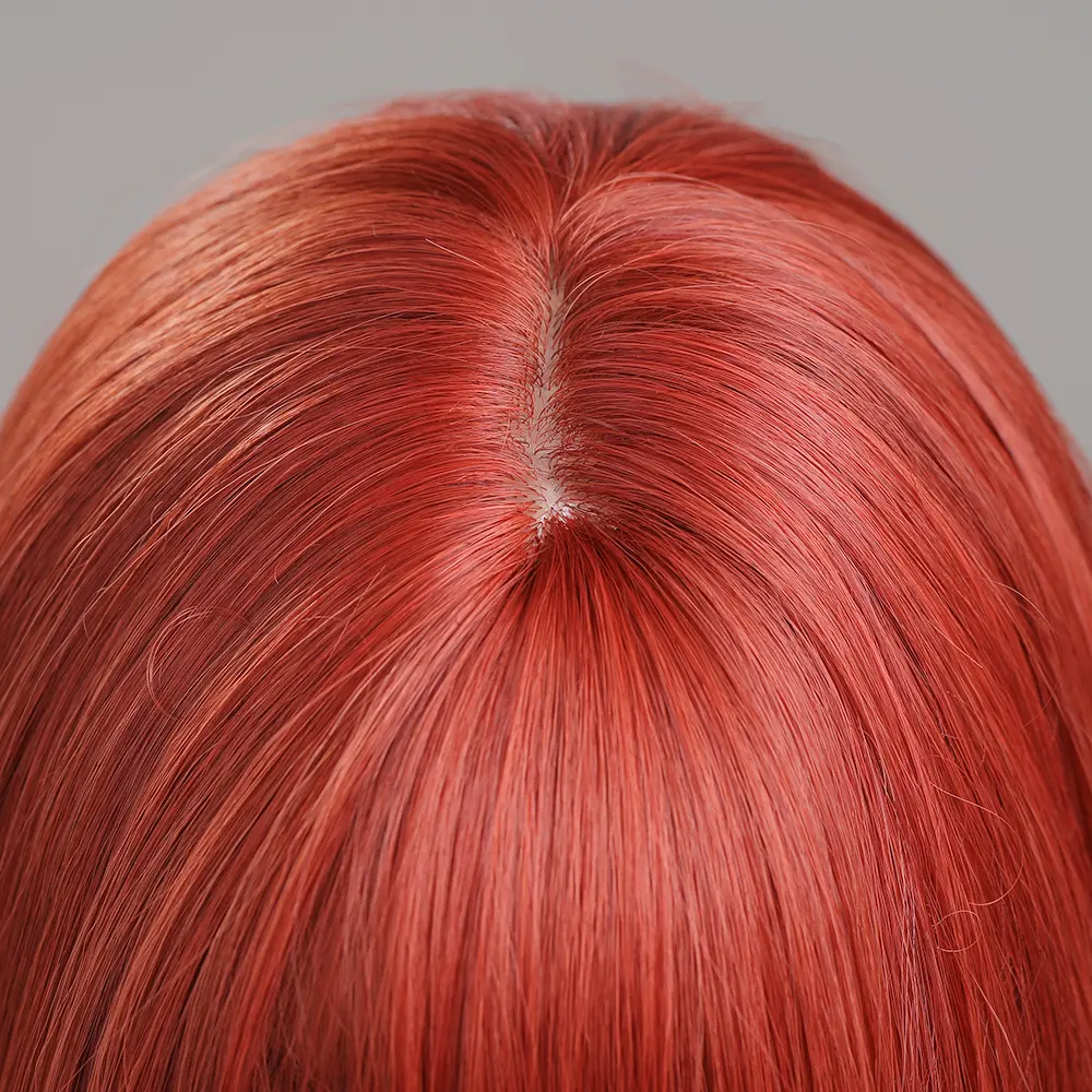 LOUIS FERRE Orange Red Brown Synthetic Wigs With Bangs Long Straight Hair Wig For Women Cosplay Halloween Heat Resistant Fiber