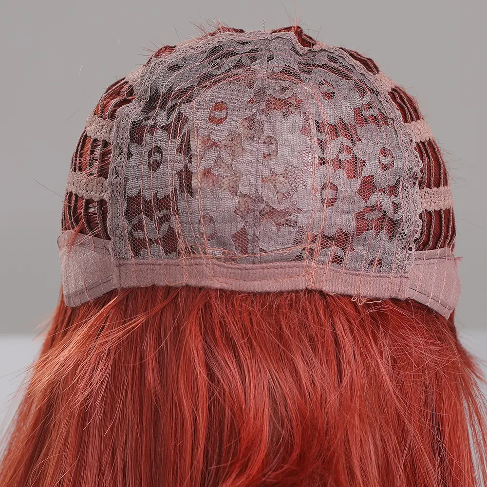LOUIS FERRE Orange Red Brown Synthetic Wigs With Bangs Long Straight Hair Wig For Women Cosplay Halloween Heat Resistant Fiber