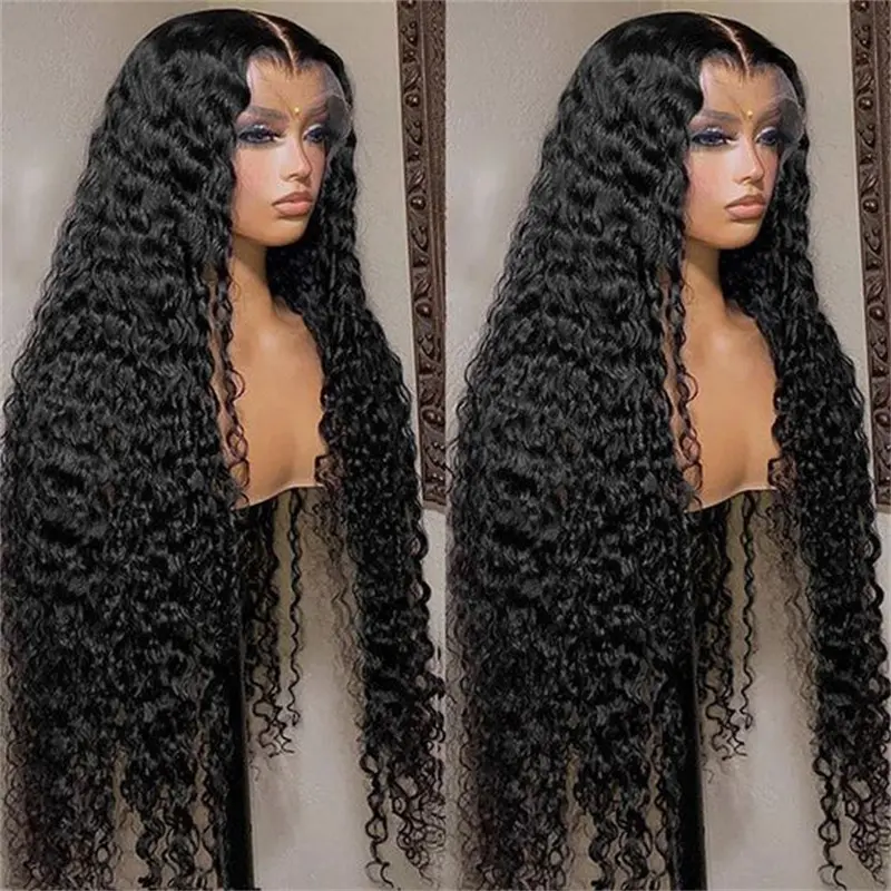 Long 26Inch 180DensityGlueless Natural Black Kinky Curly Lace Front Wig For Women With Baby Hair Synthetic Preplucked Daily