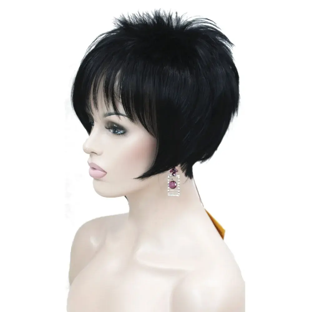 StrongBeauty Women's Wigs Asymmetric Inclined Bangs Short Straight Bob Natural Synthetic Full Wig 4 Color