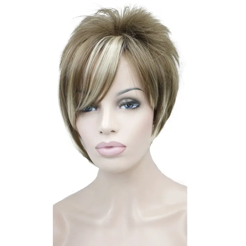 StrongBeauty Women's Wigs Asymmetric Inclined Bangs Short Straight Bob Natural Synthetic Full Wig 4 Color
