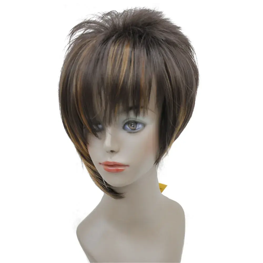 StrongBeauty Women's Wigs Asymmetric Inclined Bangs Short Straight Bob Natural Synthetic Full Wig 4 Color