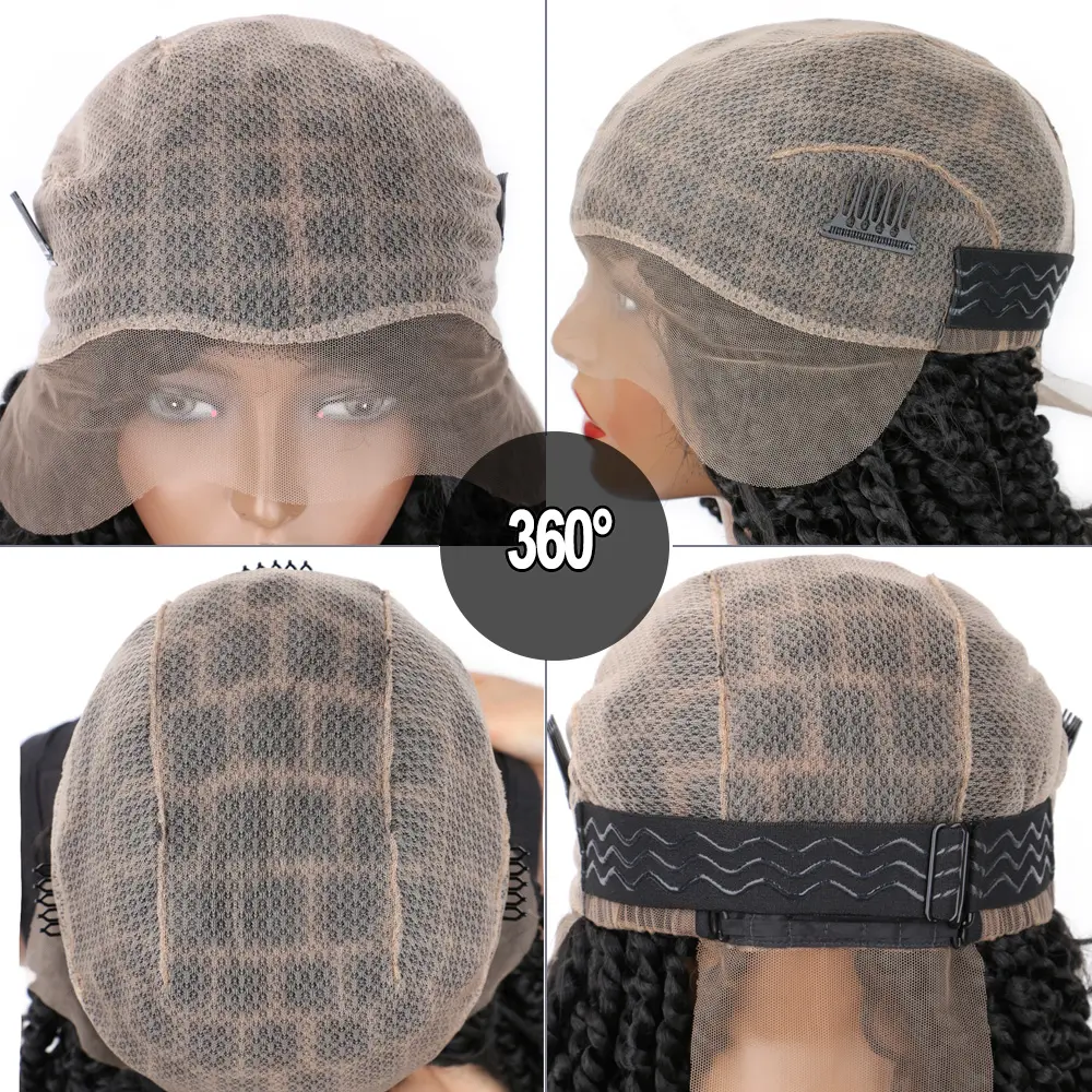 Full Lace 3X Braided Wigs for Women Box Braid Wig with Boho Curly End Handmade Triangle Knotless Braided Wigs with Baby Hair