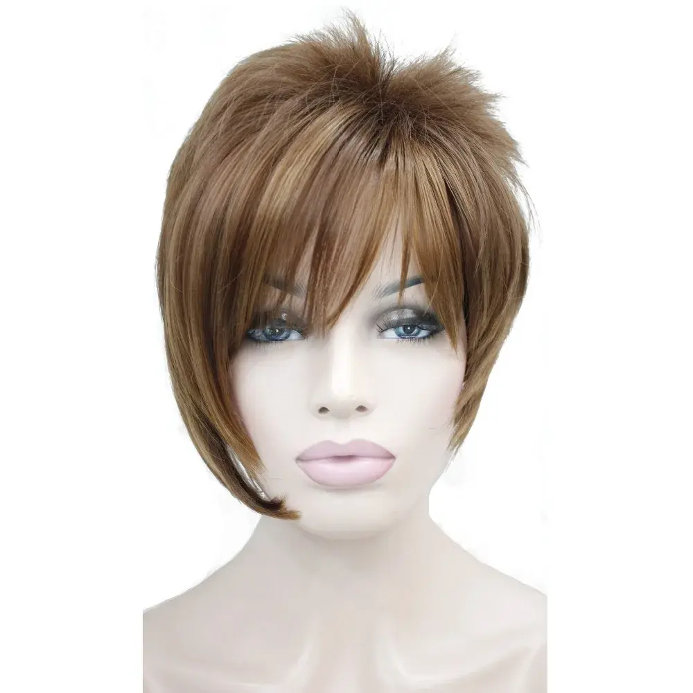 StrongBeauty Women's Wigs Asymmetric Inclined Bangs Short Straight Bob Natural Synthetic Full Wig 4 Color