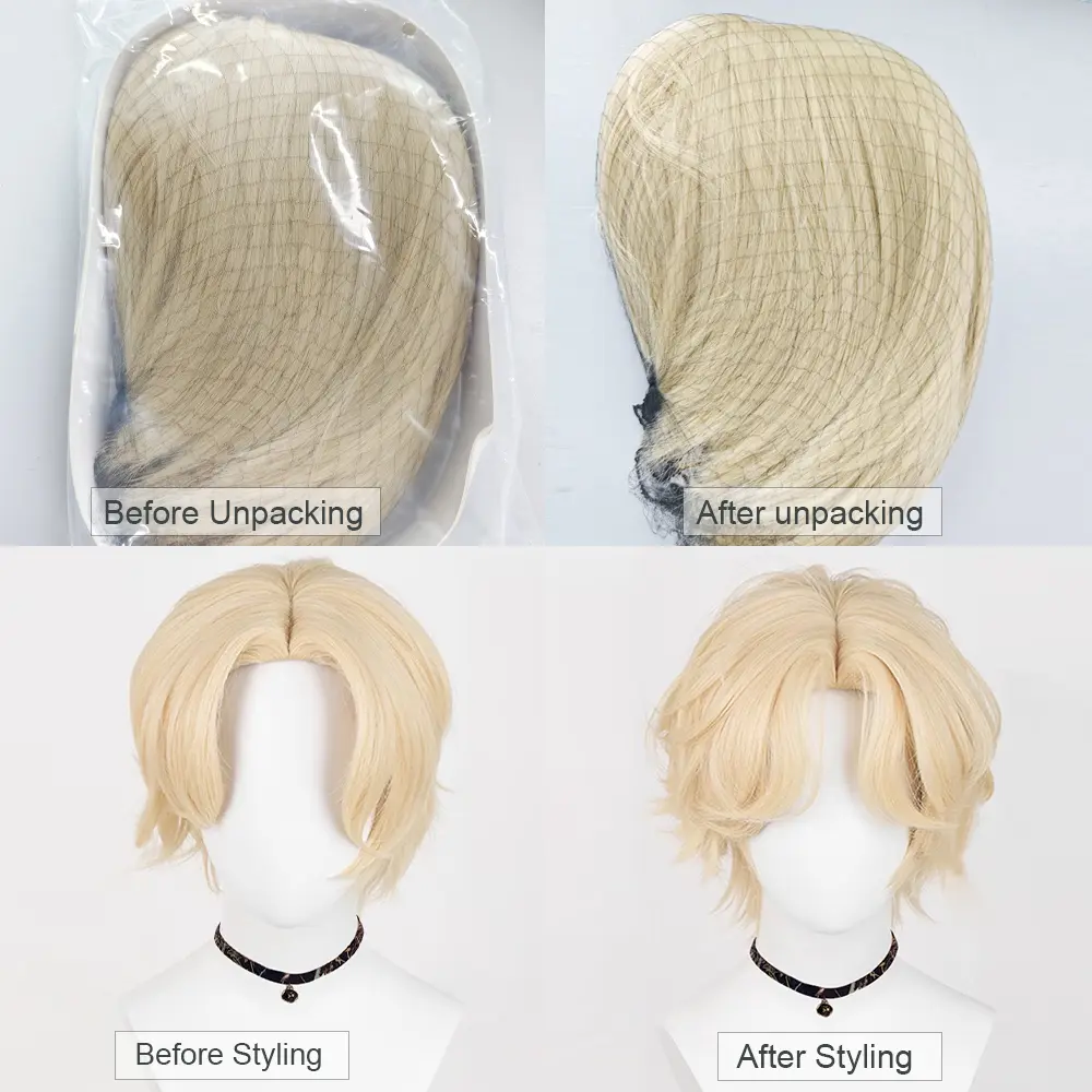 Blonde Men Cosplay Short Synthetic Straight Wigs Middle Part Anime Game Fluffy Wig Heat Resistant for Daily Party