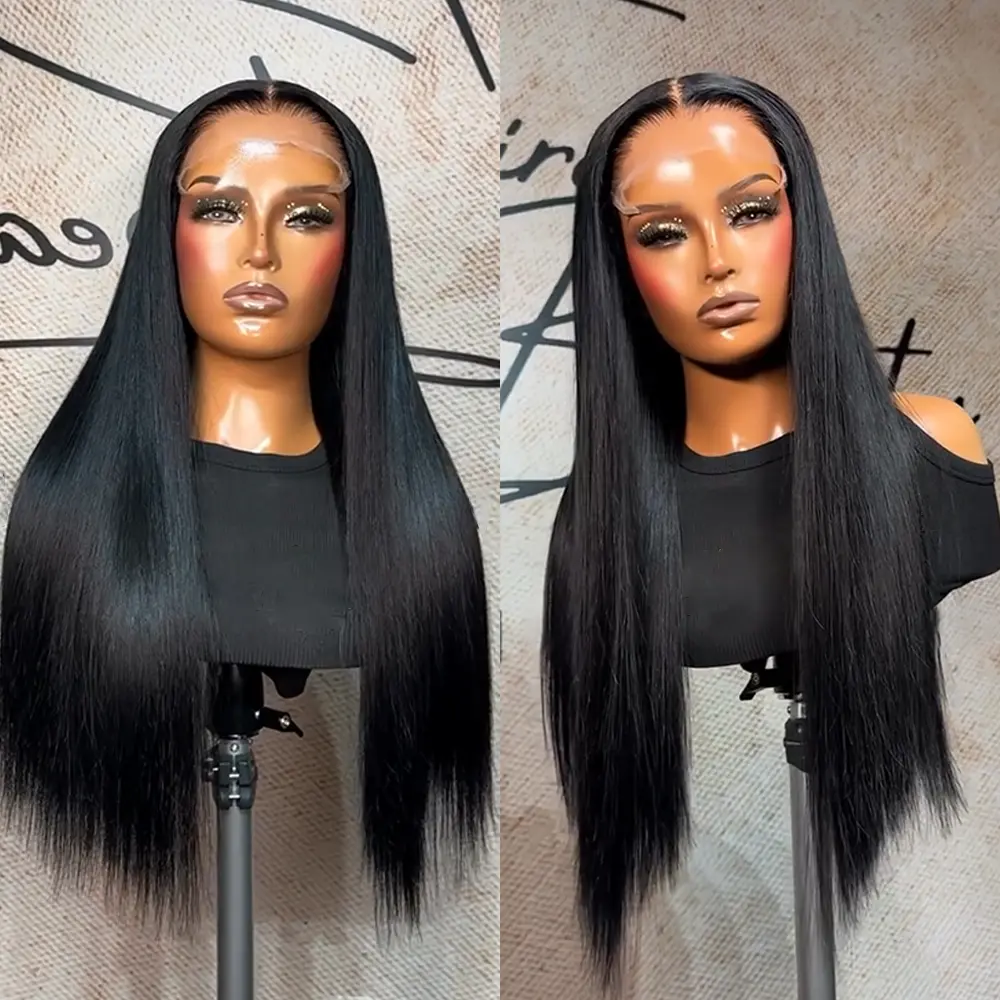Natural Black Straight Human Hair Wigs 13x6 HD Lace Full Frontal Wigs 250 Upgraded Straight Human Hair Wigs Pre Plucked Natural