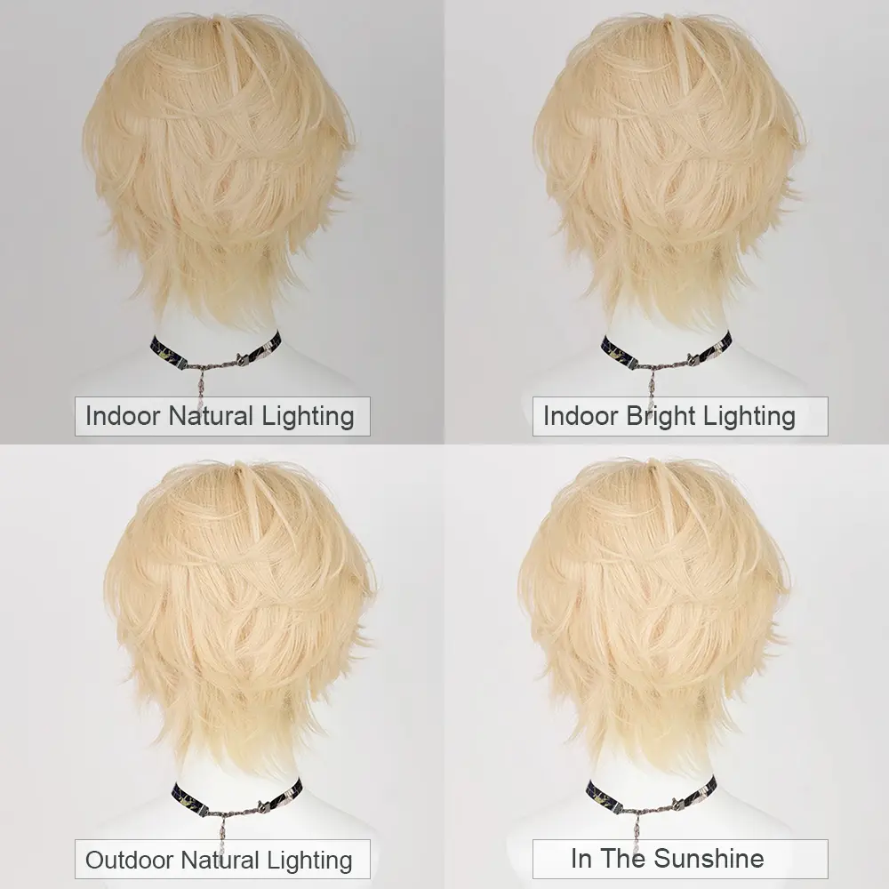 Blonde Men Cosplay Short Synthetic Straight Wigs Middle Part Anime Game Fluffy Wig Heat Resistant for Daily Party
