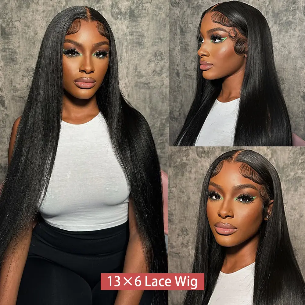Natural Black Straight Human Hair Wigs 13x6 HD Lace Full Frontal Wigs 250 Upgraded Straight Human Hair Wigs Pre Plucked Natural