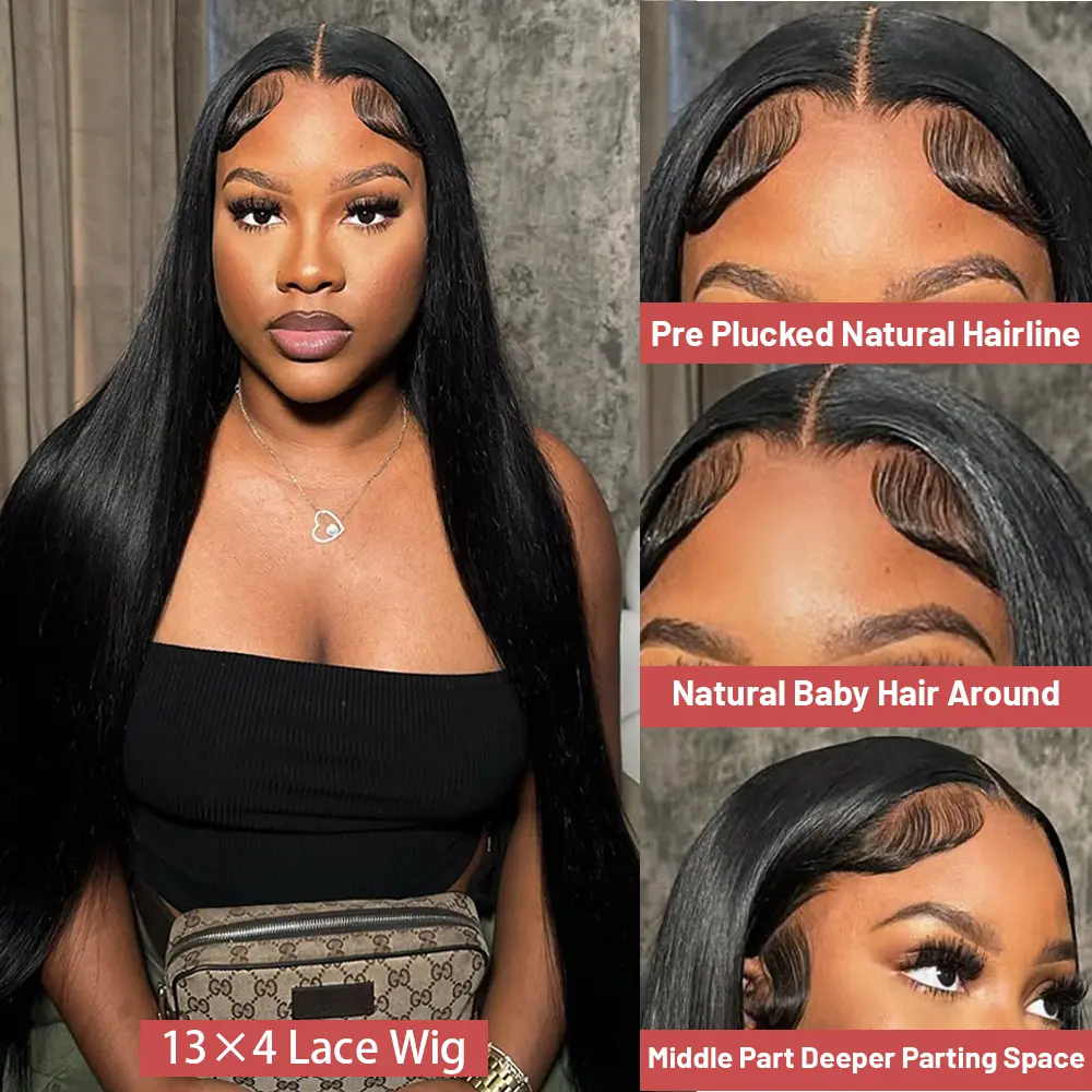 Natural Black Straight Human Hair Wigs 13x6 HD Lace Full Frontal Wigs 250 Upgraded Straight Human Hair Wigs Pre Plucked Natural