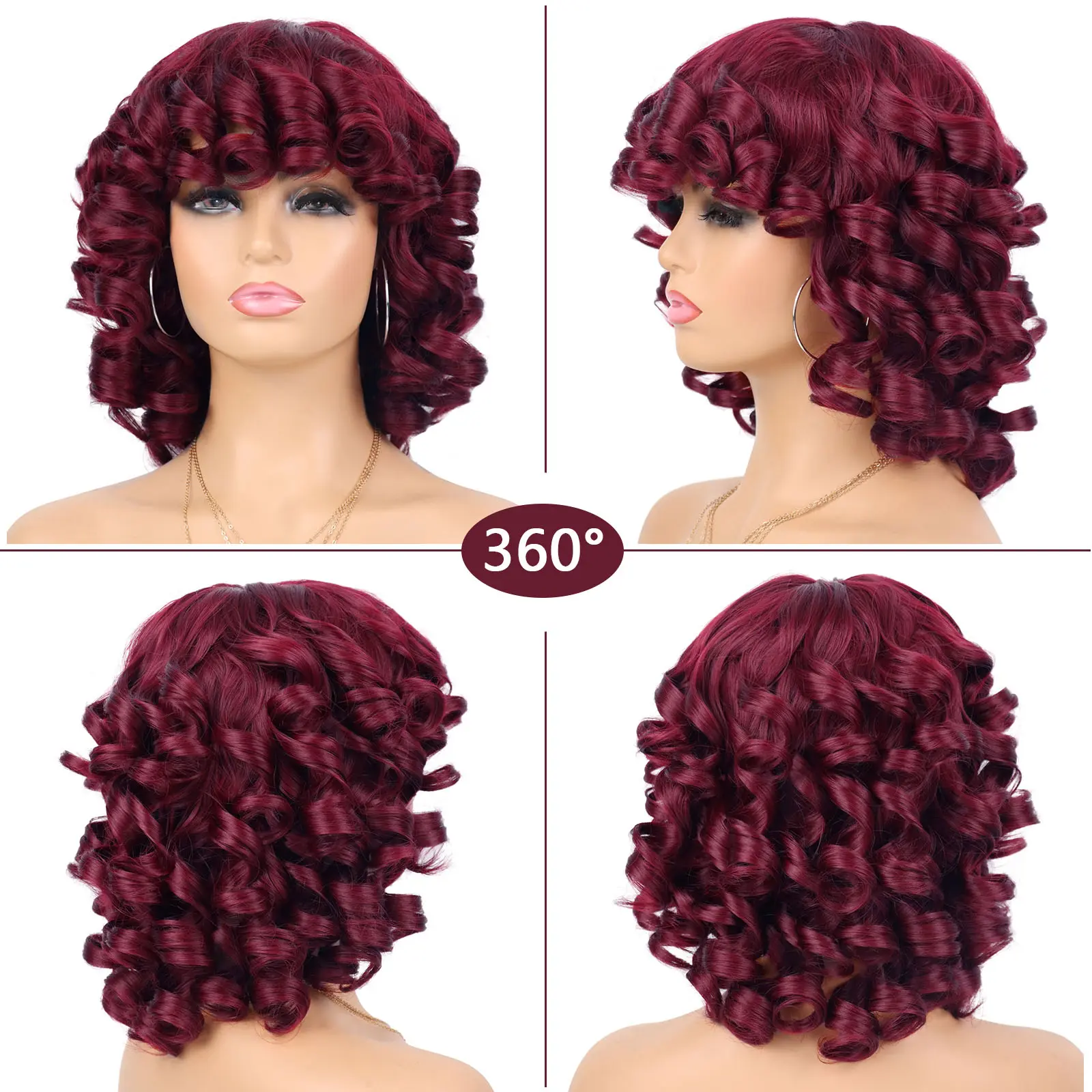 Tereshar Synthetic Curly Wigs for Black Women Soft Short Afro Curly Wig with Bangs Heat Resistant Synthetic Fiber Hair Wigs