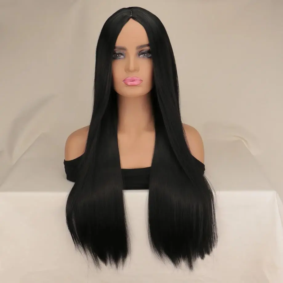 26 Inches Black Long Straight Synthetic Party Wig for Women Middle Part Hairline Natural Looking Daily Party Wear Full Wig