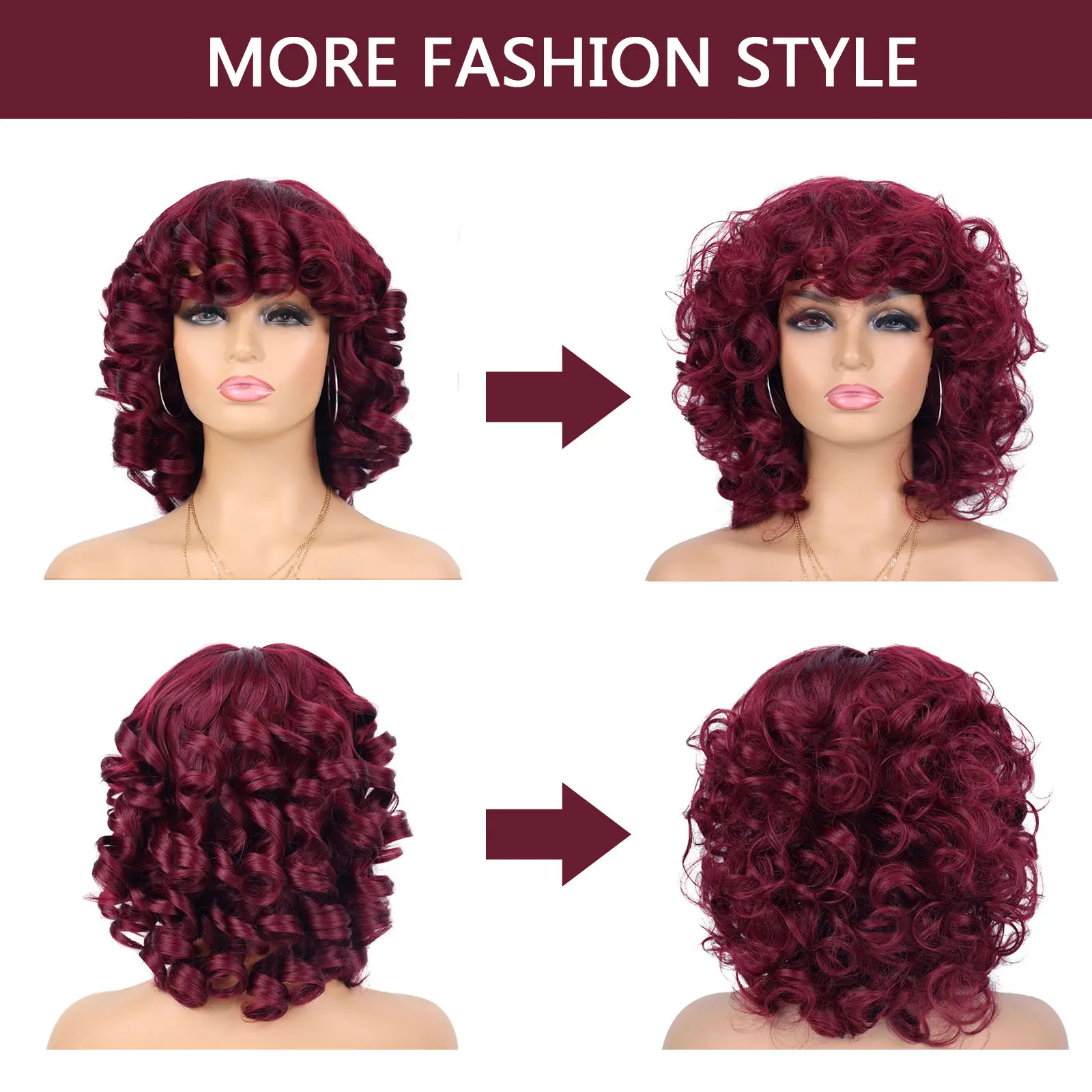 Tereshar Synthetic Curly Wigs for Black Women Soft Short Afro Curly Wig with Bangs Heat Resistant Synthetic Fiber Hair Wigs