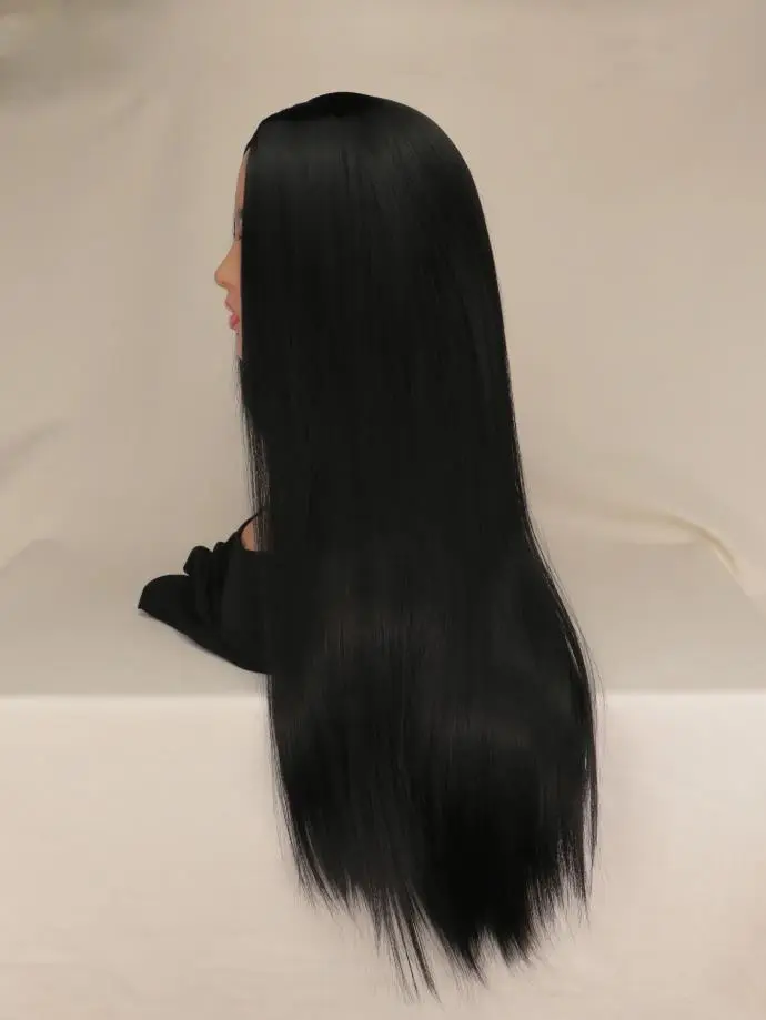 26 Inches Black Long Straight Synthetic Party Wig for Women Middle Part Hairline Natural Looking Daily Party Wear Full Wig