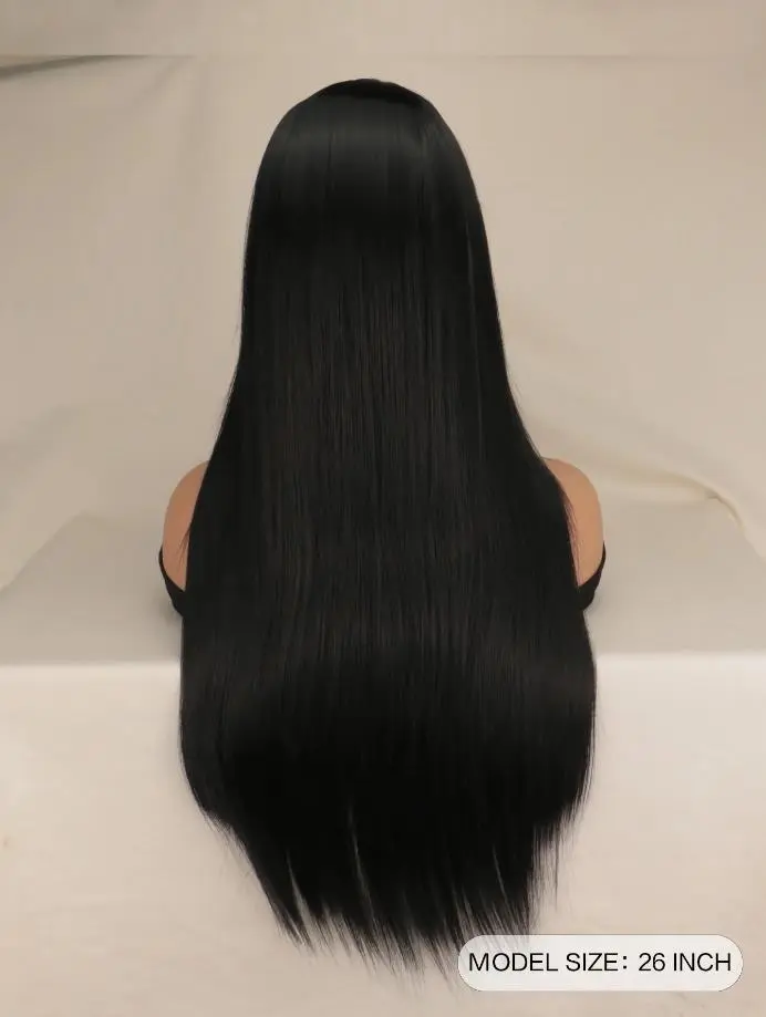 26 Inches Black Long Straight Synthetic Party Wig for Women Middle Part Hairline Natural Looking Daily Party Wear Full Wig