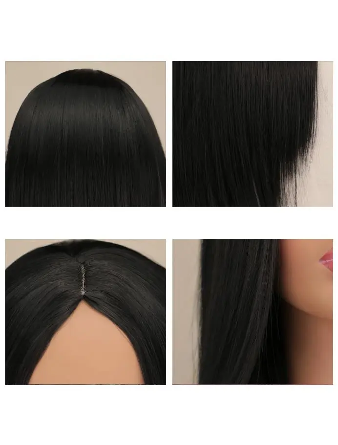 26 Inches Black Long Straight Synthetic Party Wig for Women Middle Part Hairline Natural Looking Daily Party Wear Full Wig