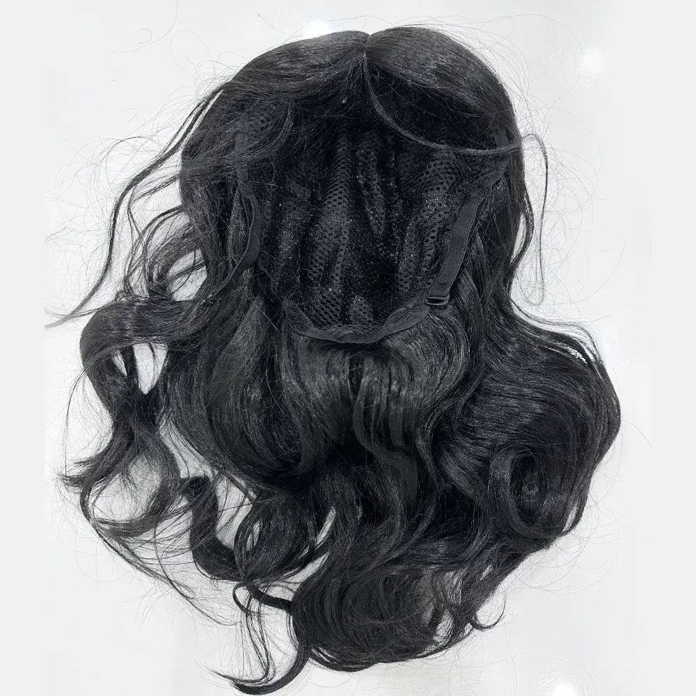 Wavy Synthet Soft Light Black Medium Length Wigs for Women Middle Part Synthetic Hair Wavy Wig with Upgraded Strands