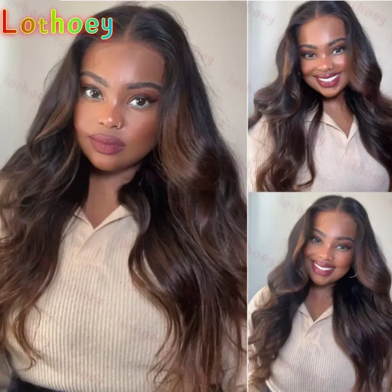 Chestnut Brown Ombre Body Wave Wig  Pre Cut Pre Bleached Glueless Wig Human Hair Ready To Wear Colored Brown Wigs