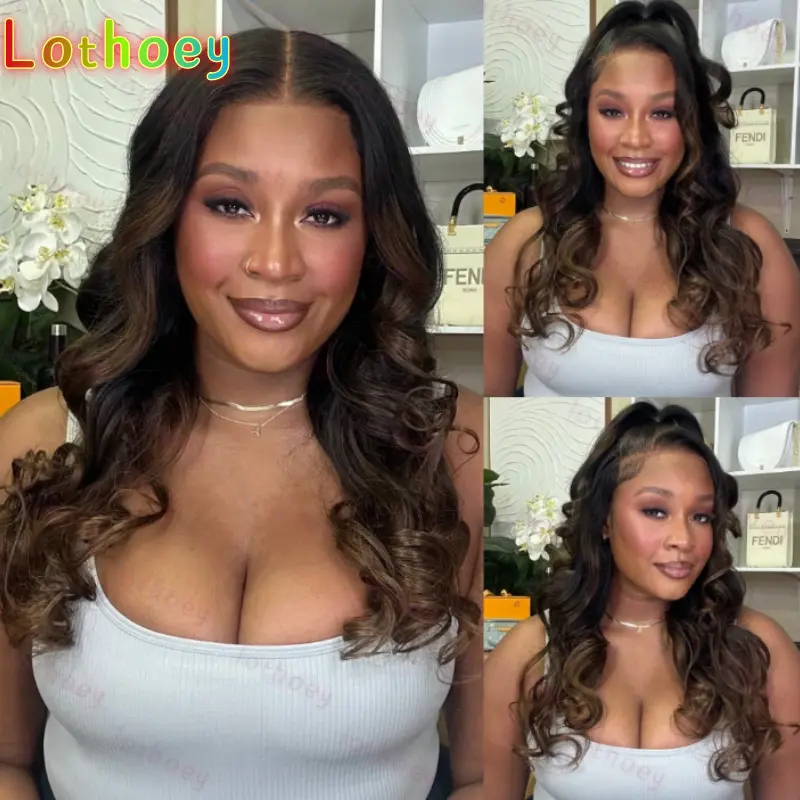 Chestnut Brown Ombre Body Wave Wig  Pre Cut Pre Bleached Glueless Wig Human Hair Ready To Wear Colored Brown Wigs