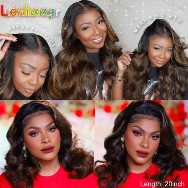 Chestnut Brown Ombre Body Wave Wig  Pre Cut Pre Bleached Glueless Wig Human Hair Ready To Wear Colored Brown Wigs