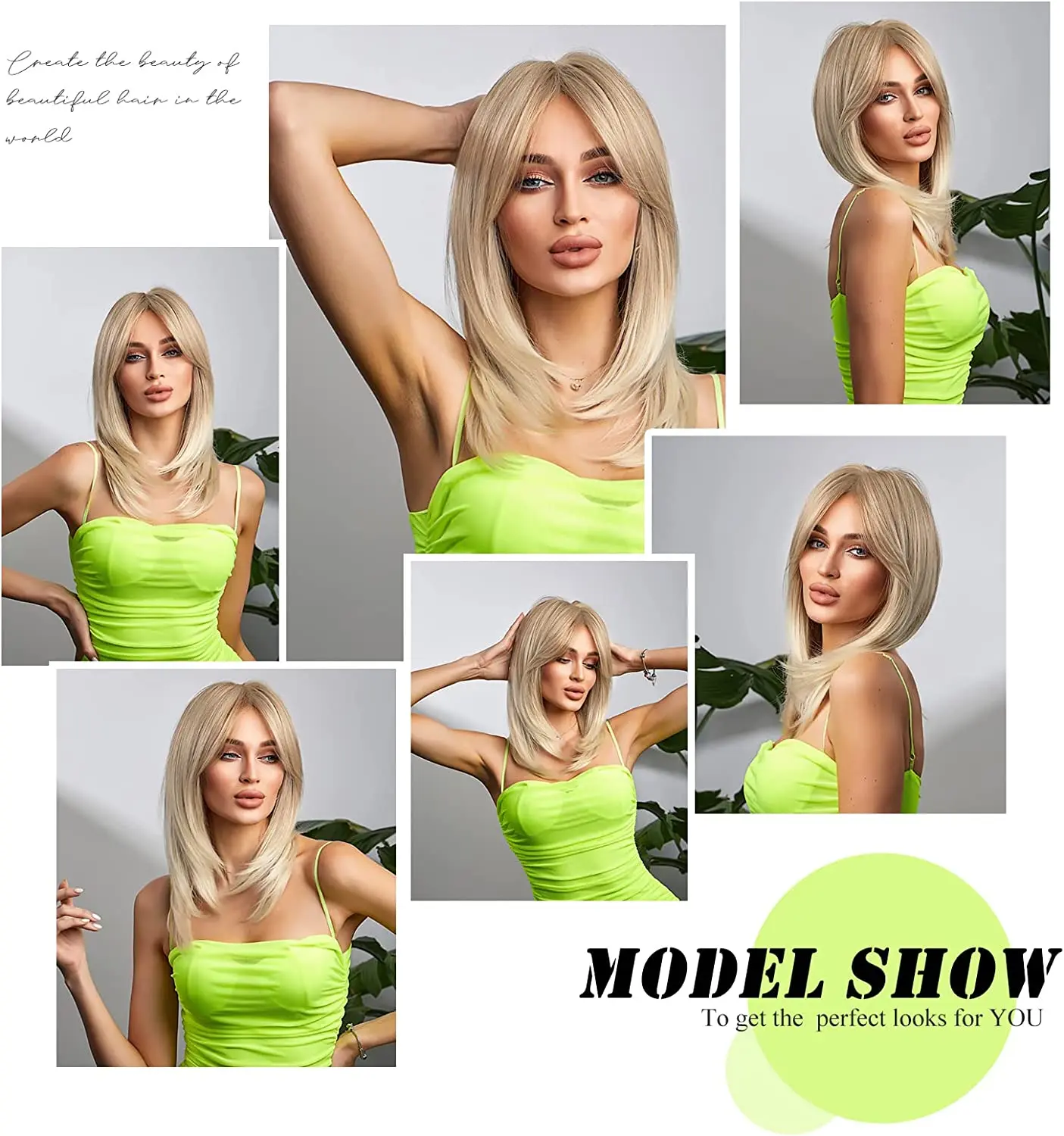 ALAN EATON Long Blonde Layered Wigs for Women Synthetic Wig with Bangs Natural Looking Straight High Temperature Hair for Daily