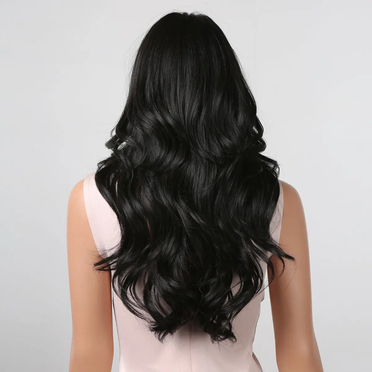 Long Wavy Black Synthetic Wigs With Bangs For Women Long Wavy Curly Wigs Natural Looking Wig for Daily Party Use Heat Resistant
