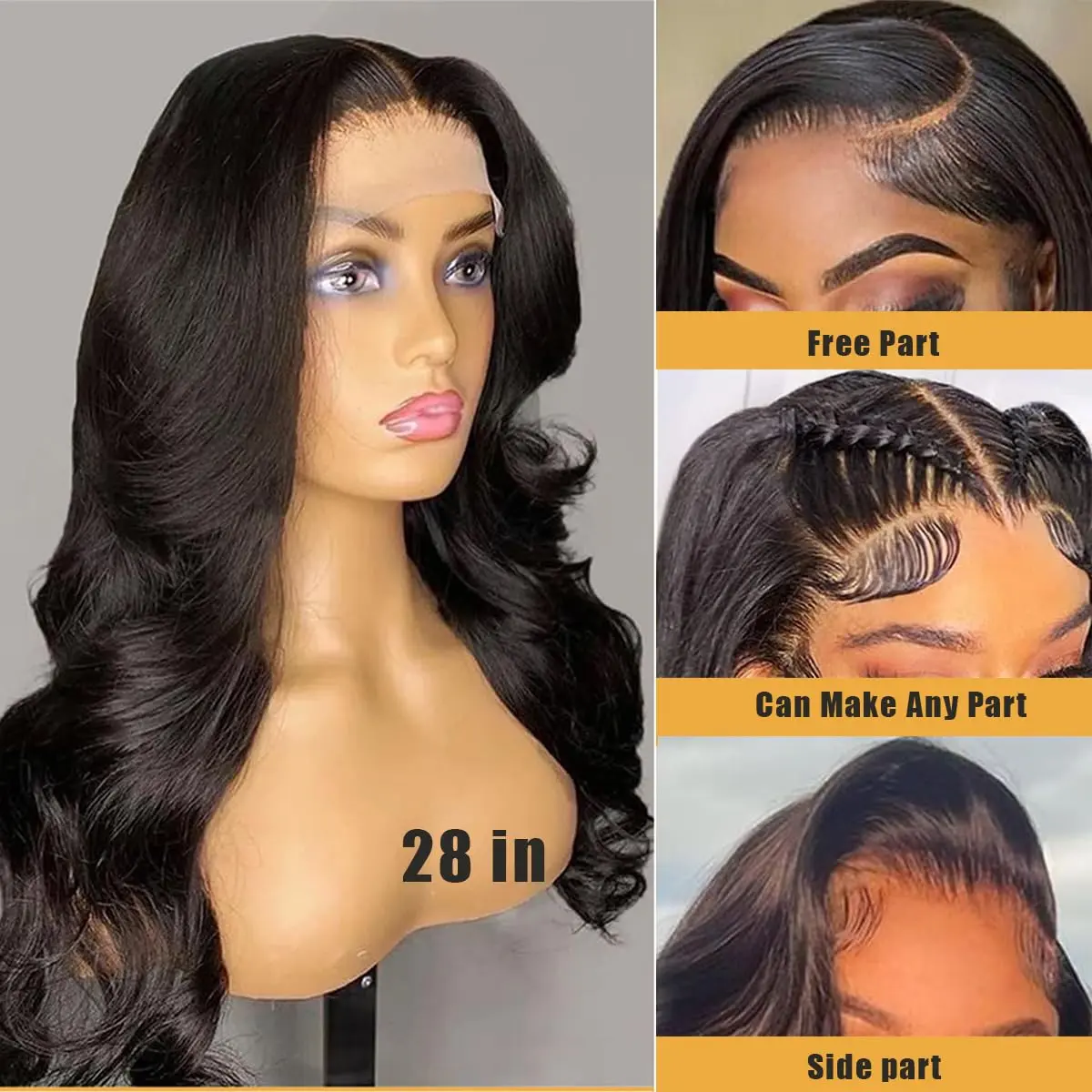 13x6 Lace Front Wigs Human Hair 250 Density Body Wave HD Transparent Glueless Lace Frontal Wigs Human Hair Pre Plucked for Women