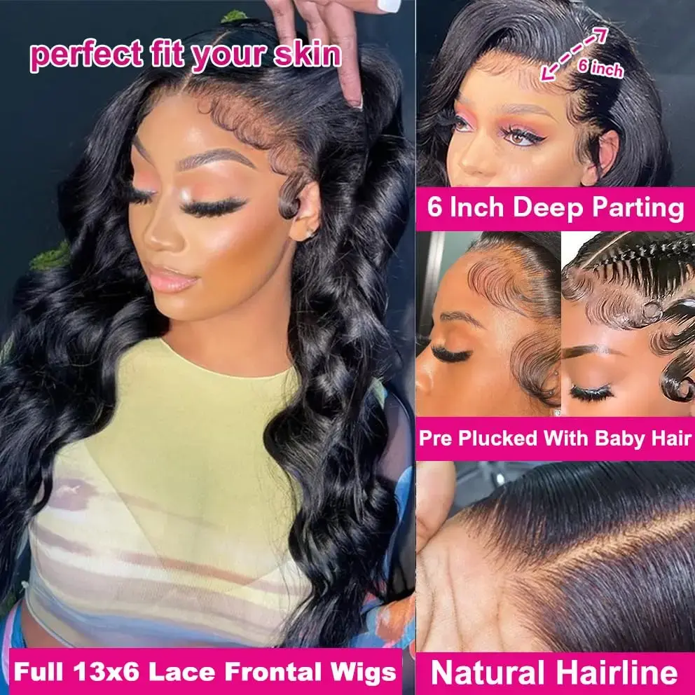 13x6 Lace Front Wigs Human Hair 250 Density Body Wave HD Transparent Glueless Lace Frontal Wigs Human Hair Pre Plucked for Women