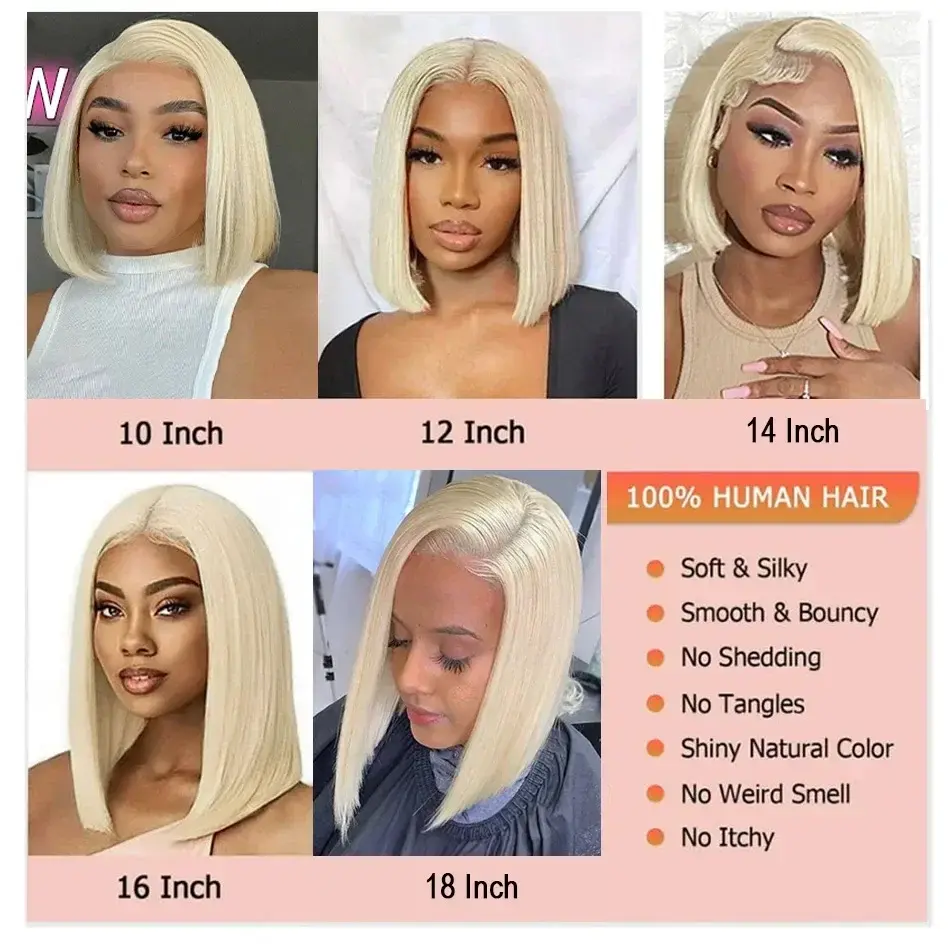 200 Density 613 Blonde Straight Short Bob 13x4 13x6 Full Frontal HD Transparent Lace Human Hair Wigs Pre Plucked Human Hair Wig