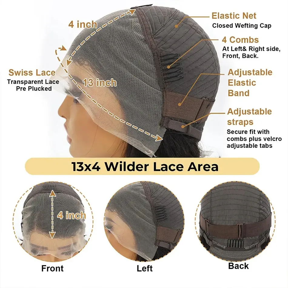 Burmese Hair 13x4 Lace Wig Side Part Pixie Cut Wigs 100% Virgin Hair Side Part Straight Bob Wig Transparent Lace For Black Women