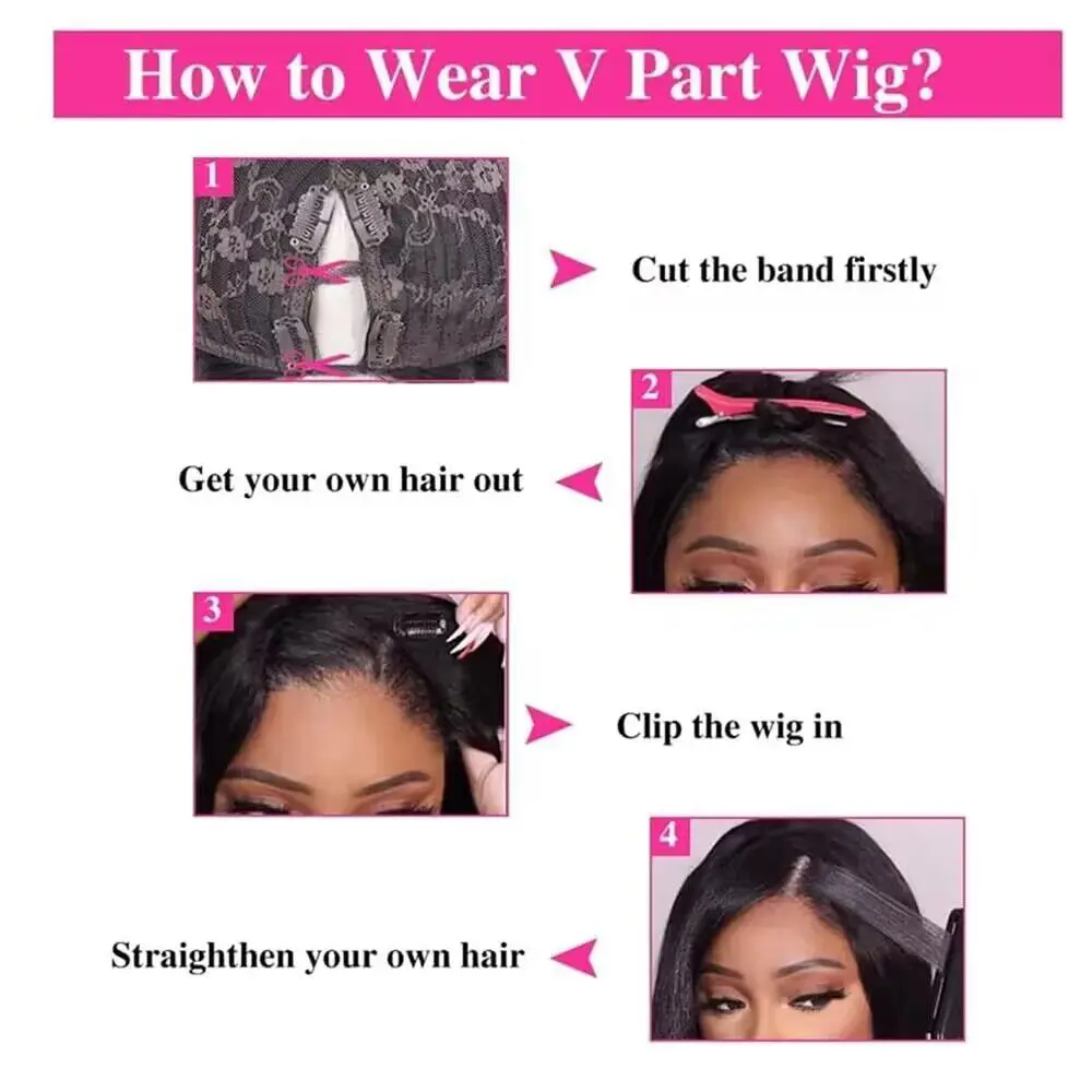 V Part Wig Human Hair Bone Straight Human Hair Wigs No Leave Out Cheap Brazilian V Part Human Hair Straight Wigs for Women