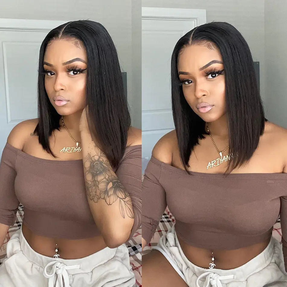 Alibele Straight Short Bob V Part Human Hair Wigs For Women V Shape Brazilian Human Hair Wig No Leave Out 10-16 Inch 150 Density