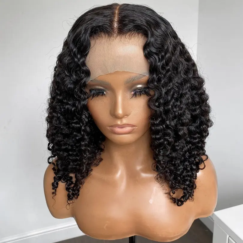 18inch 200% Density Kinky Curly Silk Base Full Lace Wig Glueless Brazilian Curly 5x5 Silk Top Full Lace Human Hair Wig For Women
