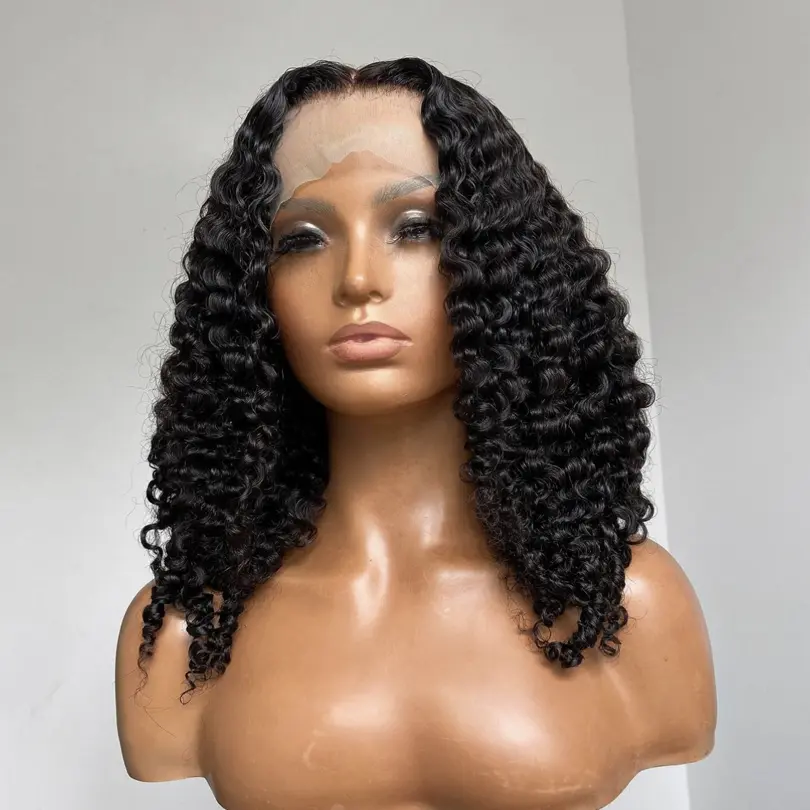 18inch 200% Density Kinky Curly Silk Base Full Lace Wig Glueless Brazilian Curly 5x5 Silk Top Full Lace Human Hair Wig For Women