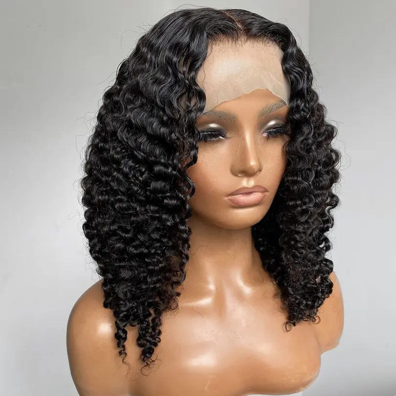18inch 200% Density Kinky Curly Silk Base Full Lace Wig Glueless Brazilian Curly 5x5 Silk Top Full Lace Human Hair Wig For Women