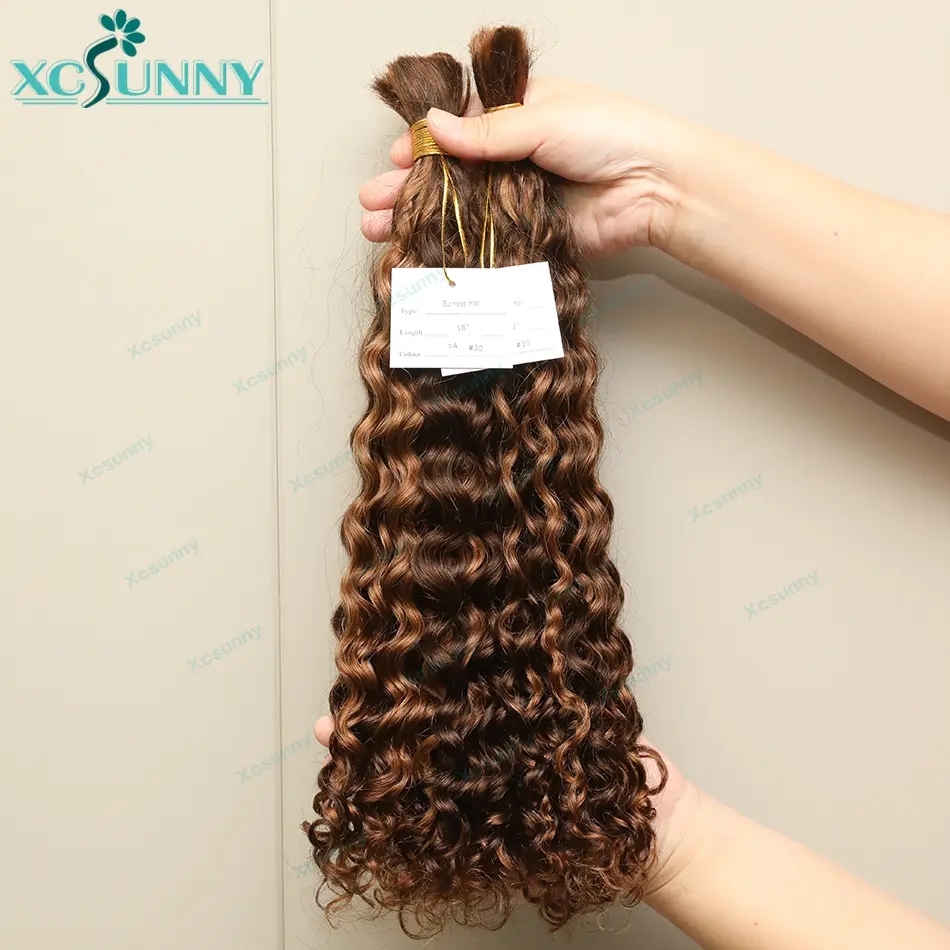 Bulk Human Hair For Braiding Highlight Curly Hair Bundles No Weft Wholesale Loose Deep Wave Double Drawn Boho Knotless Braids