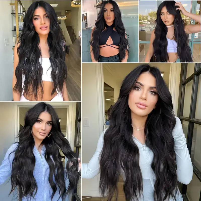 Deep Wave Synthetic  Wig for Black Women Wear Deep Curly Soft Wig Natural Black Color Replacement Wigs for Daily Party Use 30 "